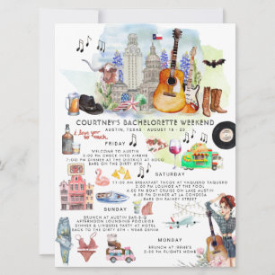 Bachelorette Weekend Itinerary Austin, Texas Invitation