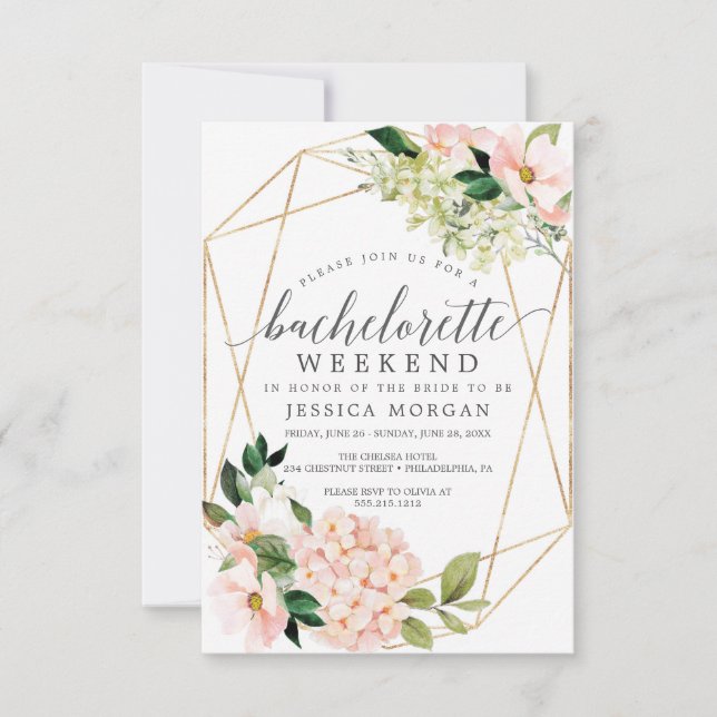 Bachelorette Weekend Itinerary Blush Hydrangea Invitation (Front)