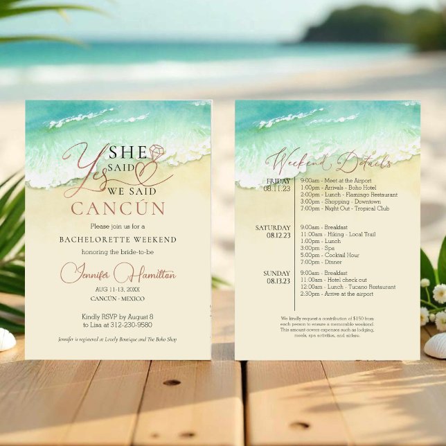 Bachelorette Weekend Itinerary | Cancun Beach  Invitation (Creator Uploaded)