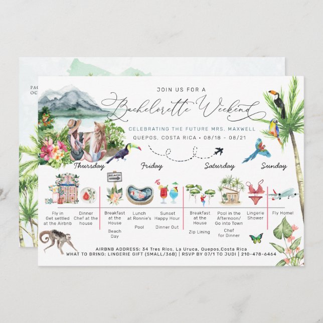 Bachelorette Weekend Itinerary | Costa Rica Invitation (Front/Back)