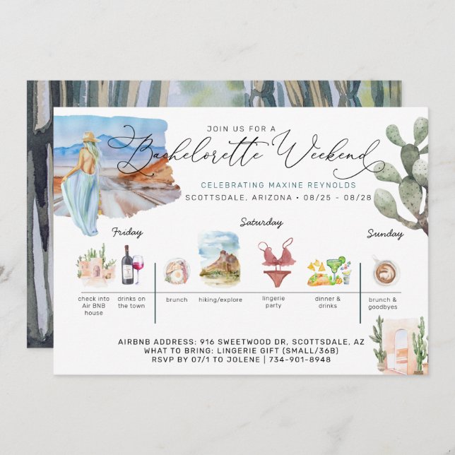 Bachelorette Weekend Itinerary | Desert Cactus Invitation (Front/Back)