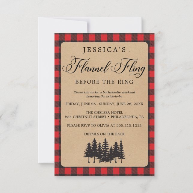 Bachelorette Weekend Itinerary Flannel Fling Invitation (Front)
