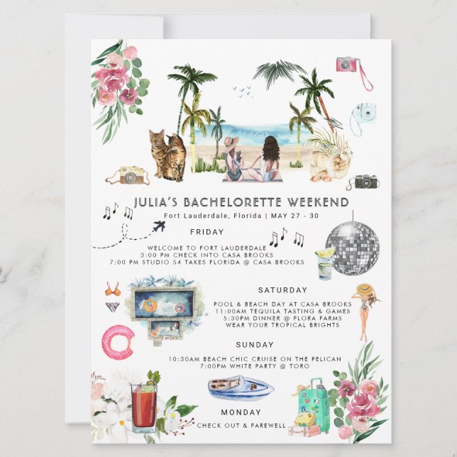 Bachelorette Weekend Itinerary | Ft Lauderdale Invitation (Front)