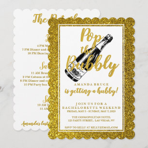Bachelorette Weekend Itinerary Gold Glitter Invitation