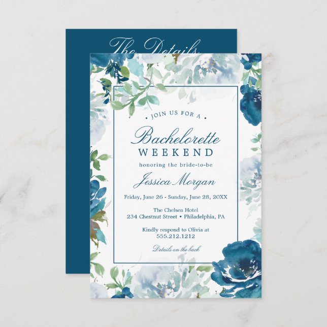 Bachelorette Weekend Itinerary Navy Invitation (Front/Back)