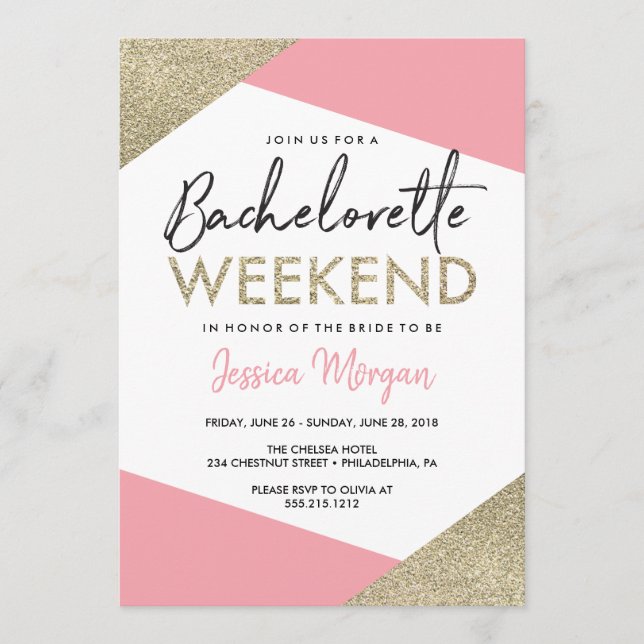 Bachelorette Weekend Itinerary Pink and Gold Programme (Front)
