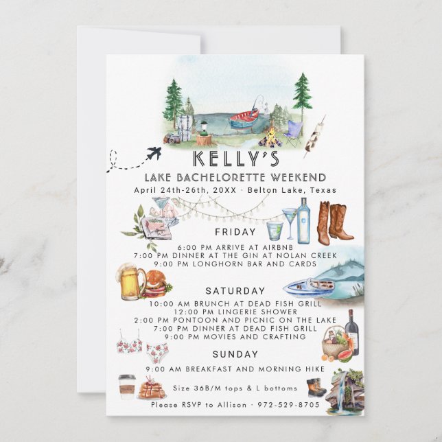 Bachelorette Weekend Itinerary | Summer Camp Invitation (Front)