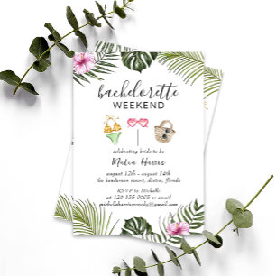 Bachelorette Weekend Itinerary   Tropical Beach Invitation