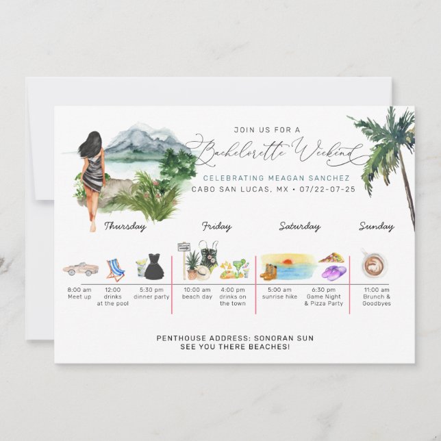 Bachelorette Weekend Itinerary | Tropical Palm  Invitation (Front)