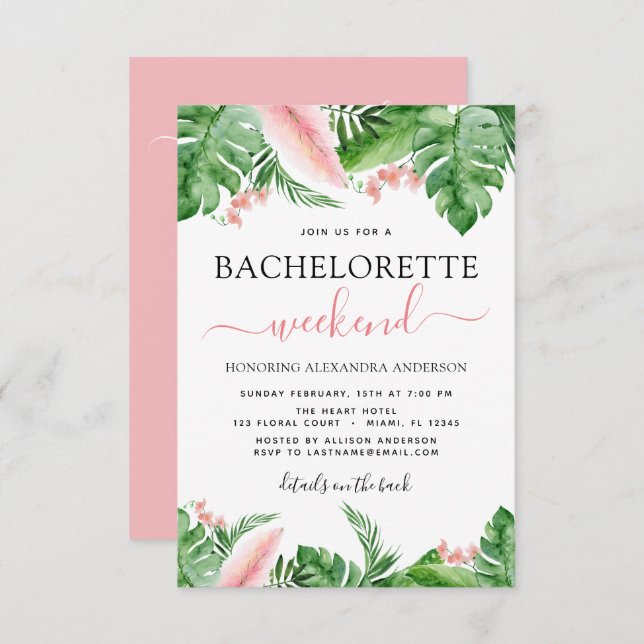 Bachelorette Weekend Itinerary Tropical Palms Invitation (Front/Back)
