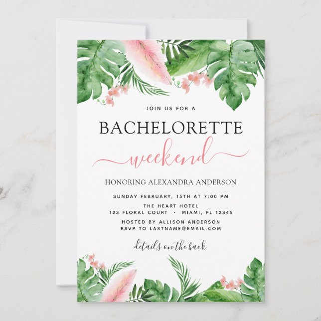 Bachelorette Weekend Itinerary Tropical Palms Invitation (Front)