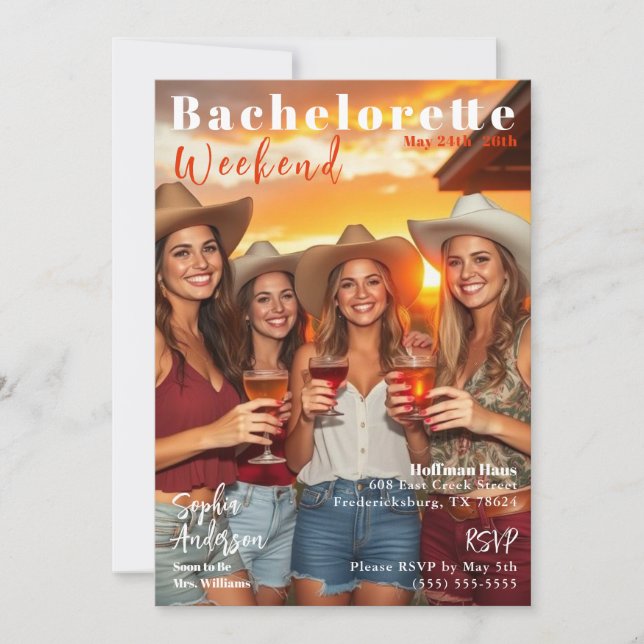Bachelorette Weekend Magazine Cover Invitation (Front)