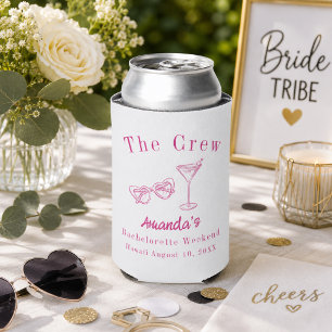 Bachelorette Weekend Party Crew Beach Pink Can Cooler