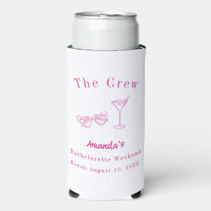 Bachelorette Weekend Party Crew Beach Pink Seltzer Can Cooler