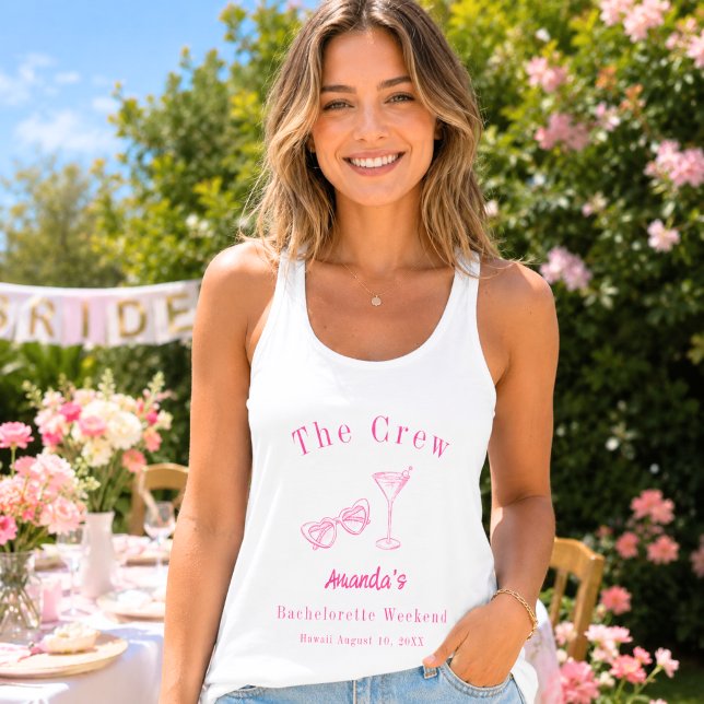 Bachelorette Weekend Party Crew Beach Pink Singlet (Creator Uploaded)