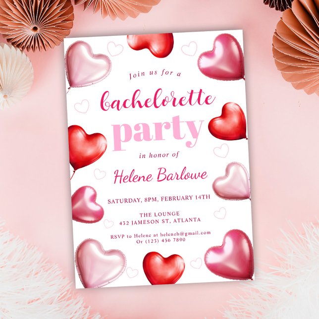 Bachelorette Weekend Party Cute Girly Pink Hearts Invitation (Bachelorette Weekend Party Cute Fun Girly Pink Invitation)
