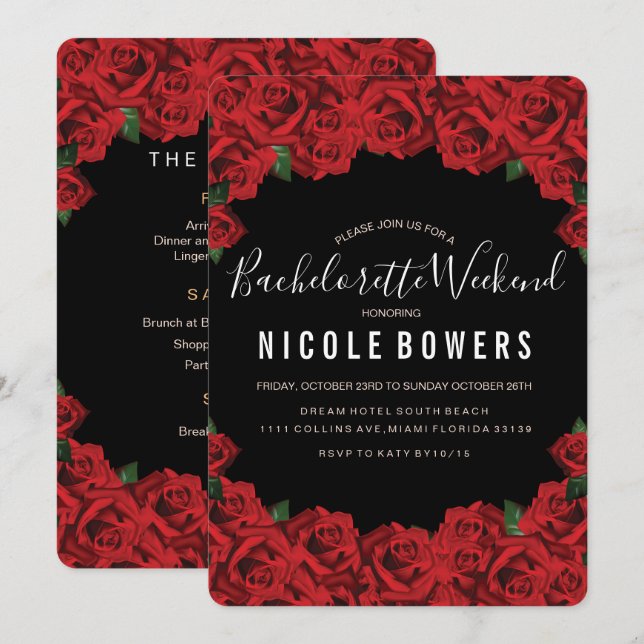 Bachelorette Weekend Party Itinerary Invitation (Front/Back)