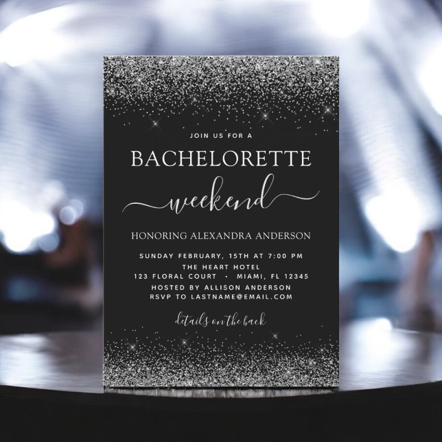 Bachelorette Weekend Silver Modern Glitter Party Invitation (Creator Uploaded)