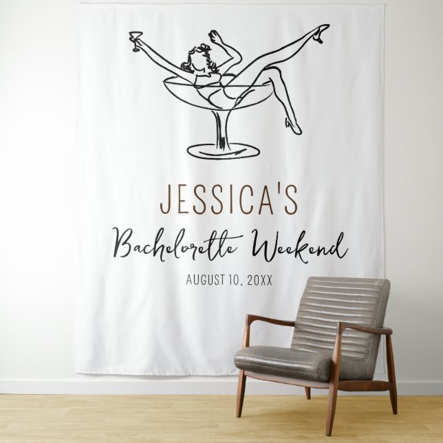 Bachelorette woman in glass Backdrop Photo prop Tapestry (In Situ)