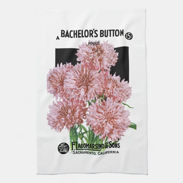 Bachelor's Buttons Seed Packet Label Tea Towel (Vertical)
