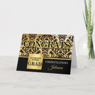 Bachelor's Degree Grad in Faux Gold Foil with Name Card