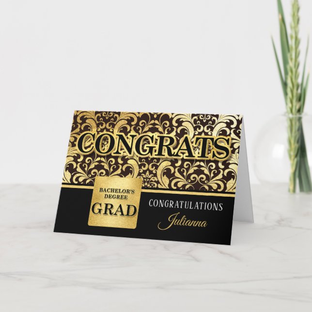 Bachelor's Degree Grad in Faux Gold Foil with Name Card (Front)