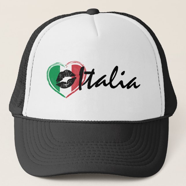 Baci Kiss Love Italy Italia Heart Flag Trucker Hat (Front)
