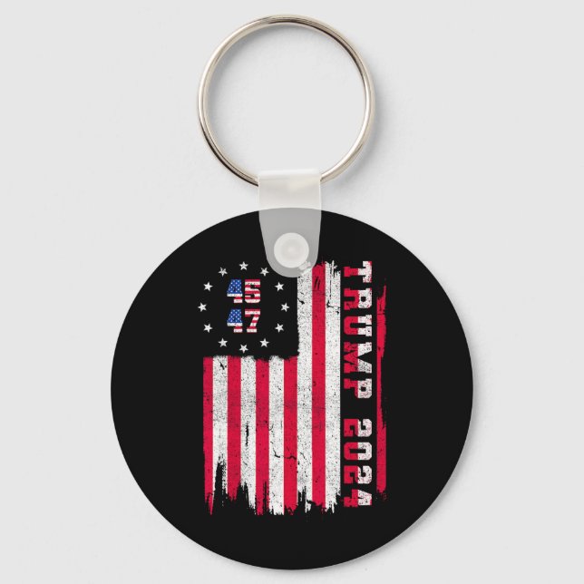 Back) 45 47 Trump 2024 American Flag  Key Ring (Front)