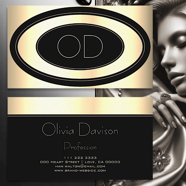Back and Gold Circles Elegant Monogram Consultant Business Card (Creator Uploaded)