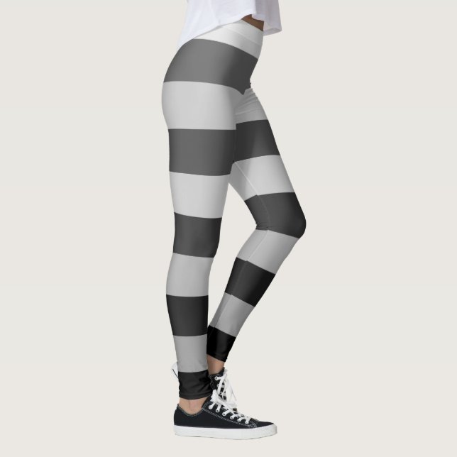 Back And Grey Striped Colour Block Pattern Leggings (Right)