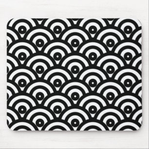 Back And White Japenese Wave Mouse Pad