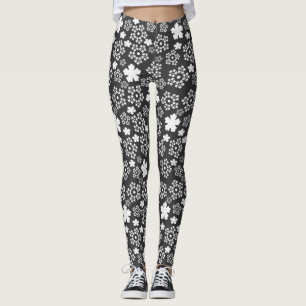 Back and White Star and Snowflakes Winter Pattern Leggings