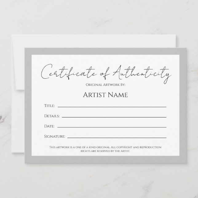 Back Art Photo Certificate of Authenticity Holiday Card (Front)