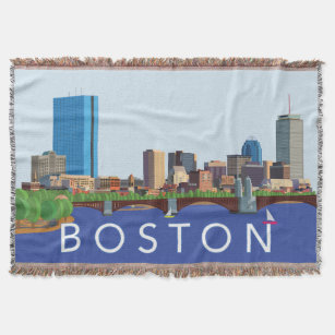 Back Bay Boston Skyline Computer Illustration Throw Blanket
