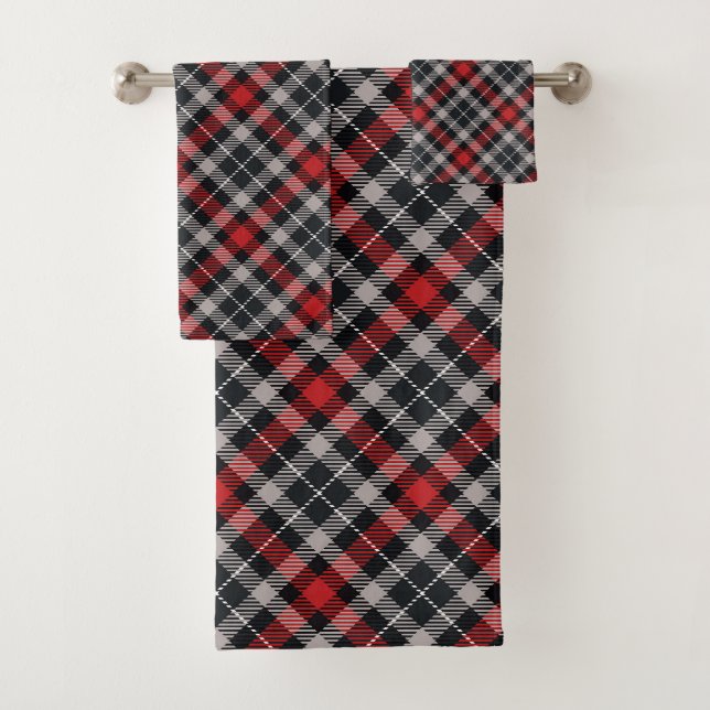 Back Country Cabin Black Red & Gray Tartan Plaid Bath Towel Set (Insitu)