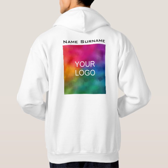 Back Design Men's Basic White Hoodie Business Logo (Back)