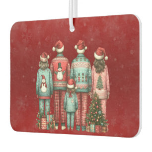 Back Facing Family of Four In Christmas PJ's Car Air Freshener