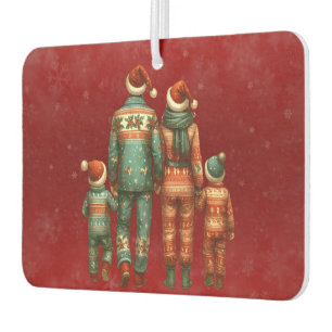 Back Facing Family of Four In Christmas PJ's Car Air Freshener