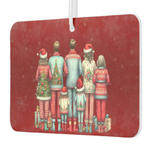 Back Facing Family of Seven In Christmas PJ's Car Air Freshener