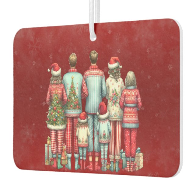 Back Facing Family of Seven In Christmas PJ's Car Air Freshener (Left)