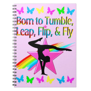 BACK FLIPPING GYMNASTICS GIRL RAINBOW DESIGN SPIRAL NOTEBOOK