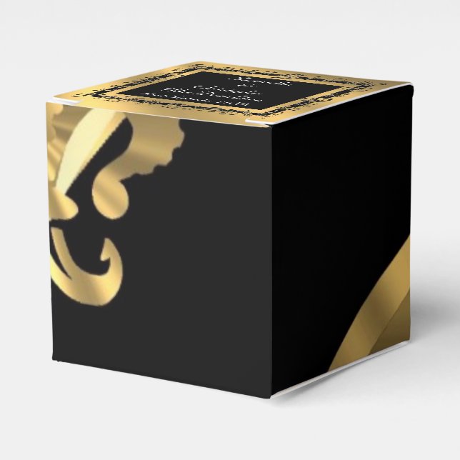 Back, golden fleur de lys wedding favour box (Front Side)
