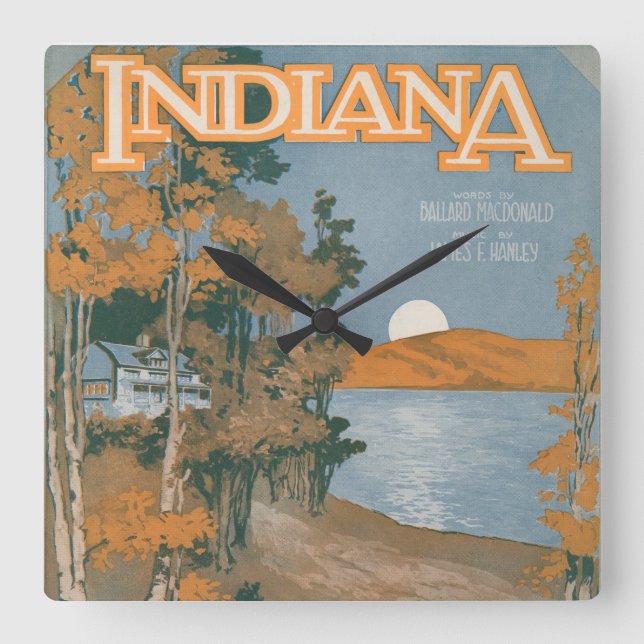 Back Home Again In Indiana Square Wall Clock (Front)