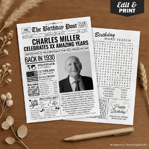 Back in 1930 Birthday Newspaper with Custom Photo  Holiday Card