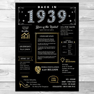 Back In 1939 Printable Poster, 1939 Birthday Sign