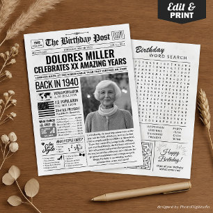Back in 1940 Birthday Newspaper with Custom Photo  Holiday Card