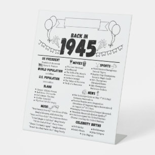 Back in 1945 Birthday Memories Pedestal Sign