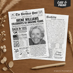Back in 1955 Birthday Newspaper with Custom Photo  Holiday Card