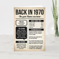 Back in 1970, The Year You Were Born Birthday