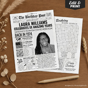 Back in 1974 Birthday Newspaper with Custom Photo Holiday Card